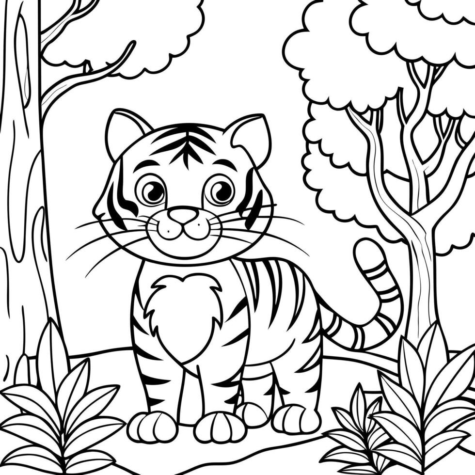 Tiger in the jungle coloring pages vector