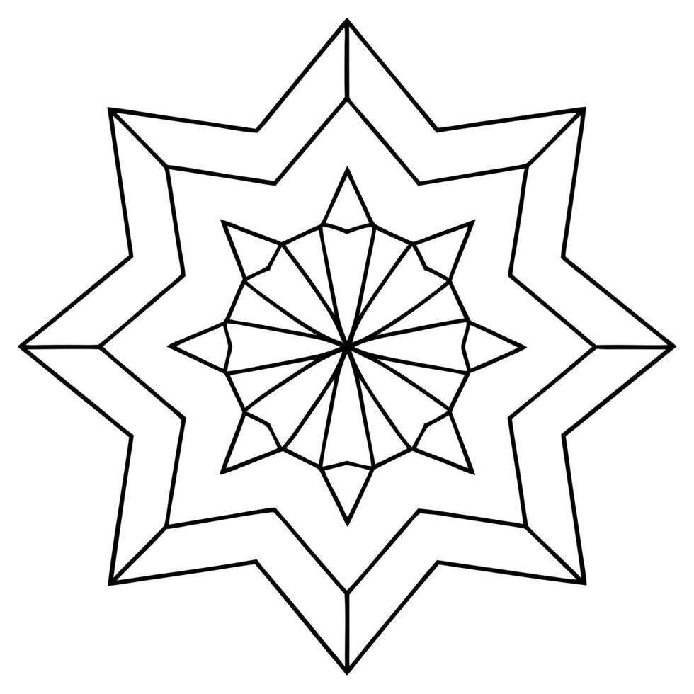 coloring pages for kids, bold line art, squares arranged in a layered mandala with star-shaped vector