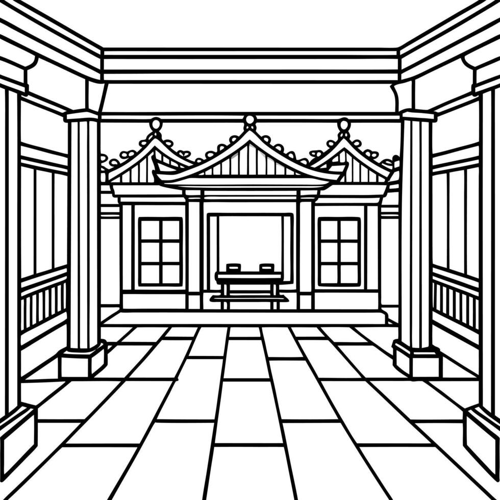 cartoon, the room of the imperial palace is empty from the inside, illustration line art vector