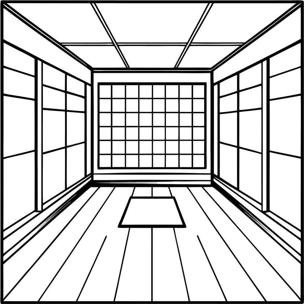 An empty room with a window and a door vector