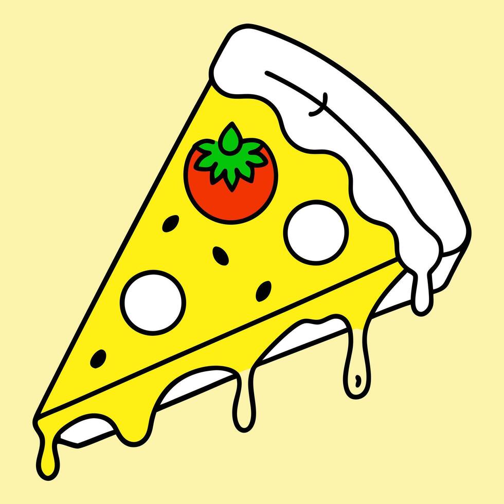 A slice of pizza with tomato and cheese on it vector