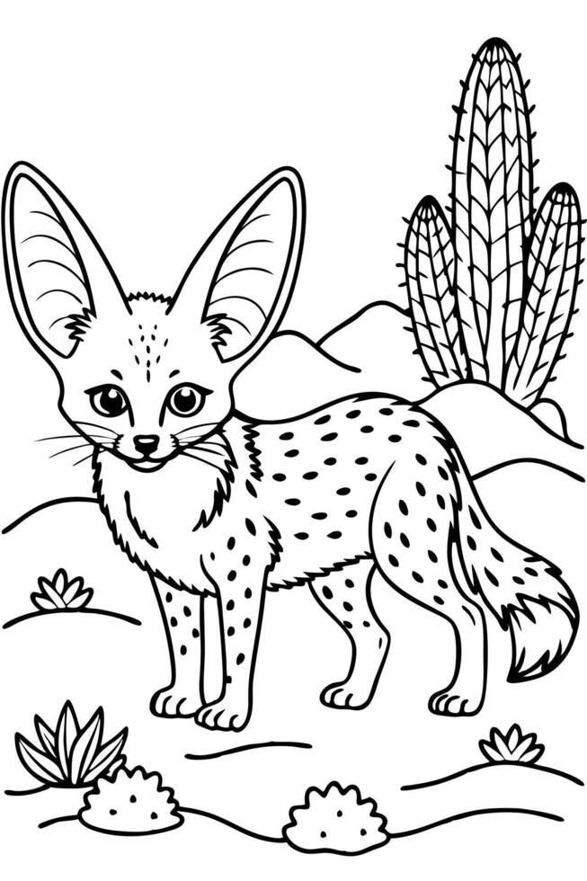 A fox in the desert coloring pages vector