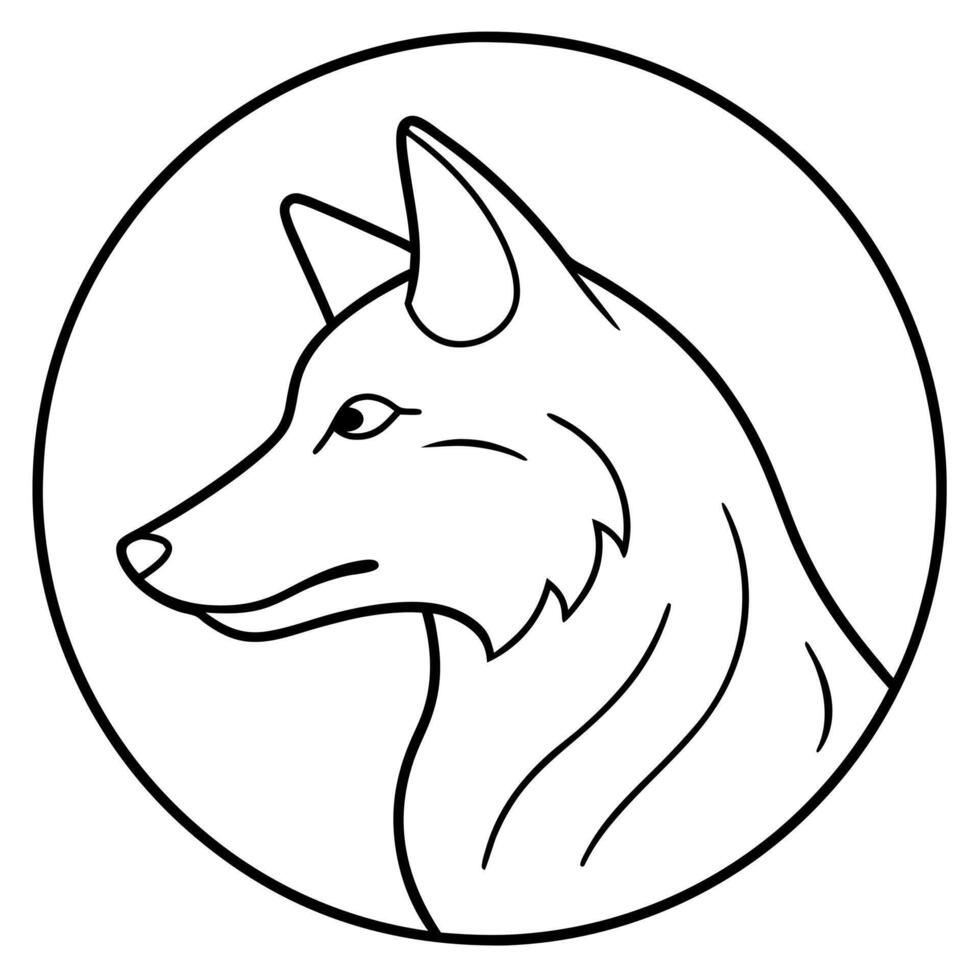 A black and white drawing of a wolf head vector