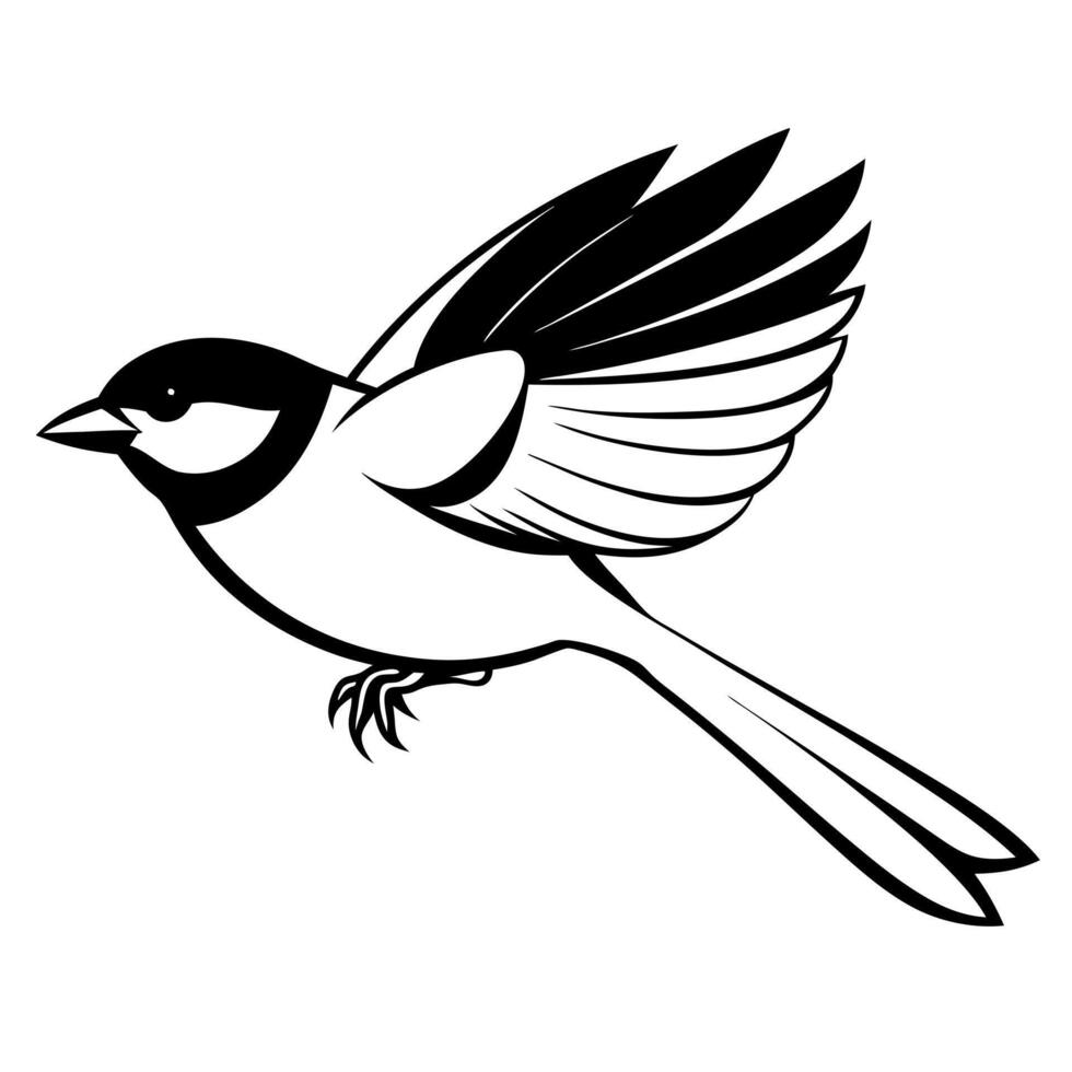 A black and white drawing of a bird flying vector