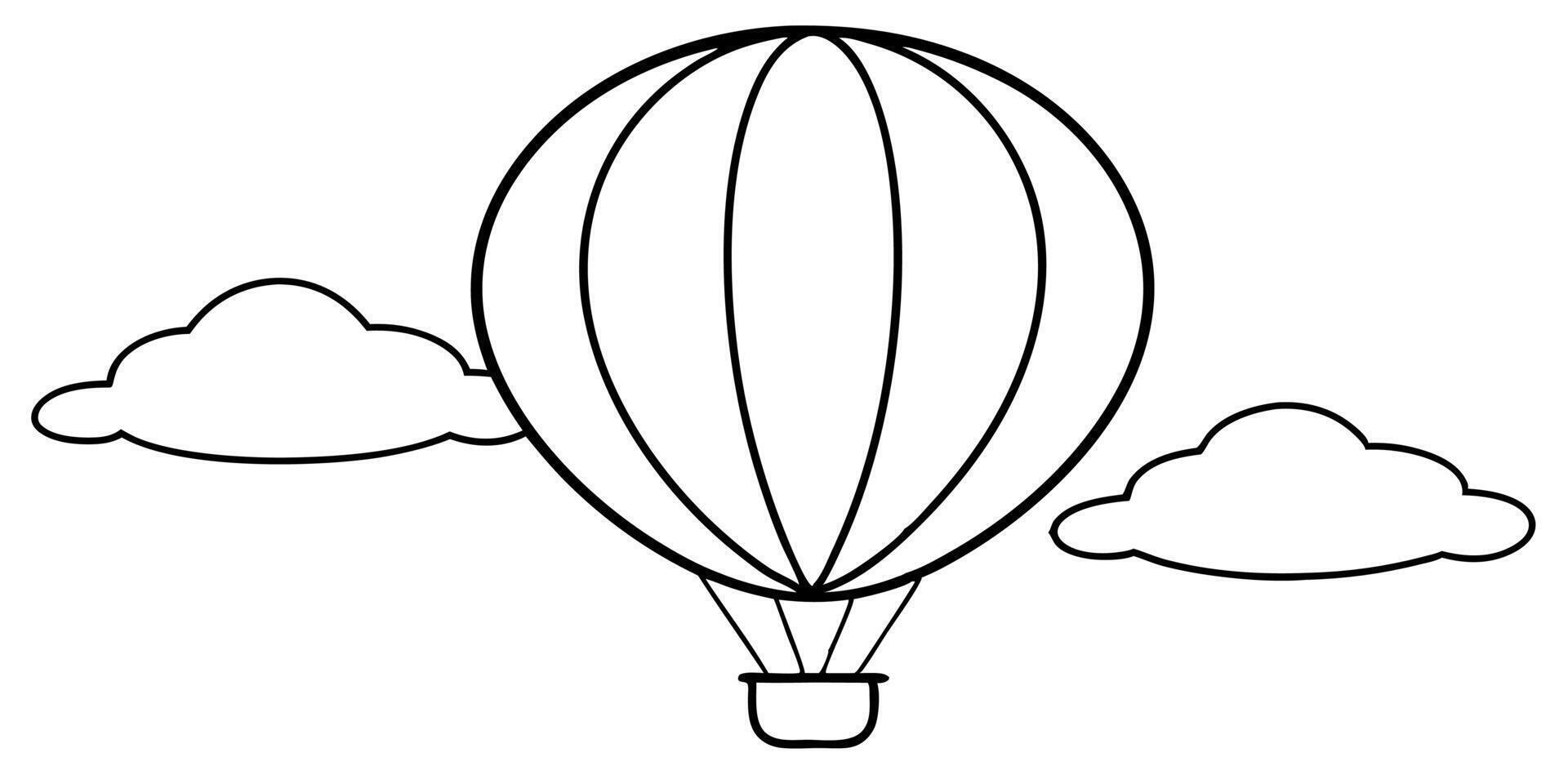 A hot air balloon is flying in the sky coloring page vector