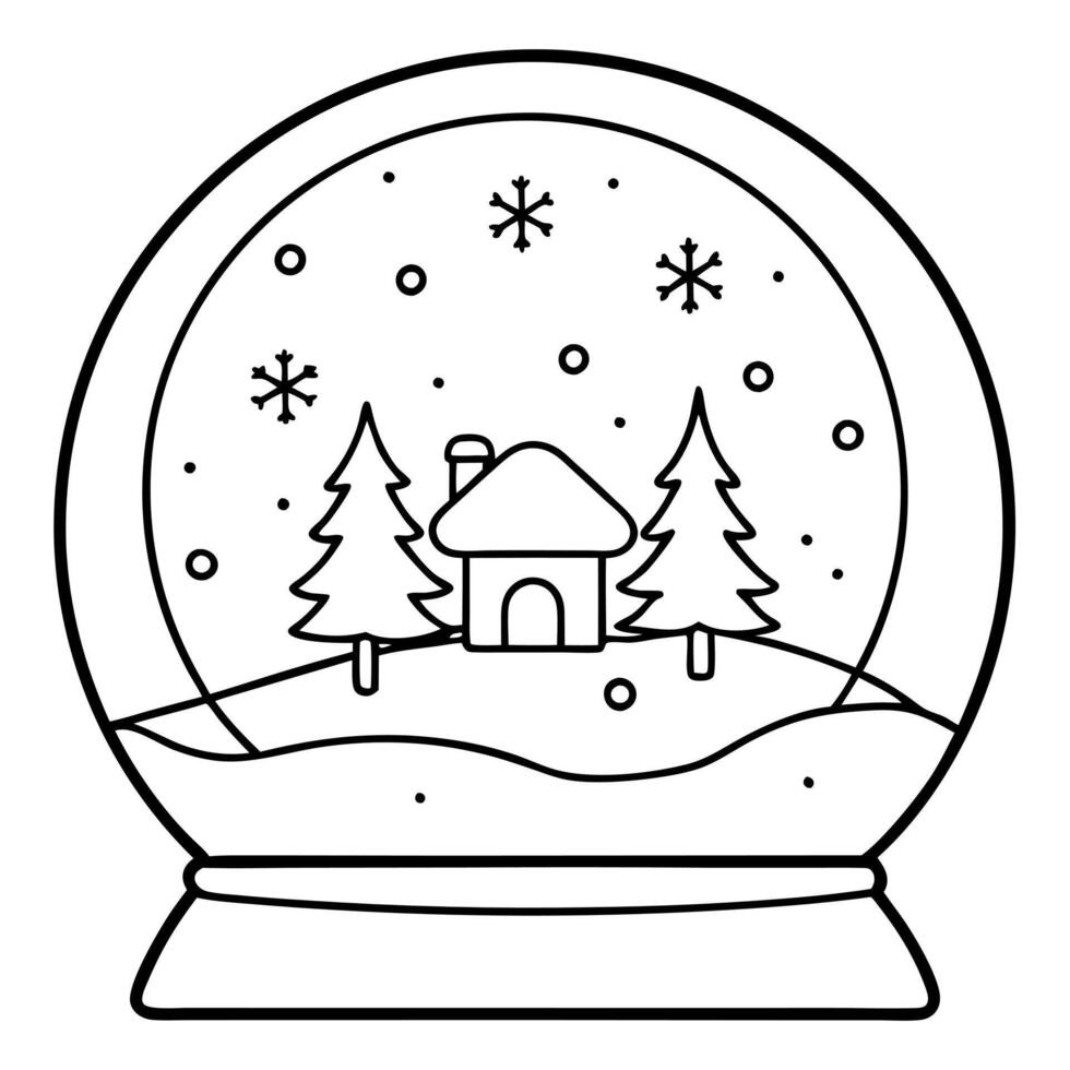 Snow globe with house inside coloring page vector