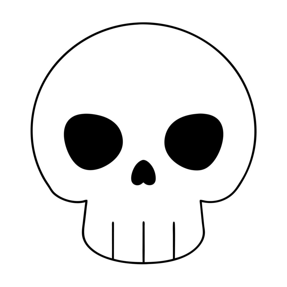 cute pink cartoon punisher skull with long teeth without lower jaw, illustration line art vector