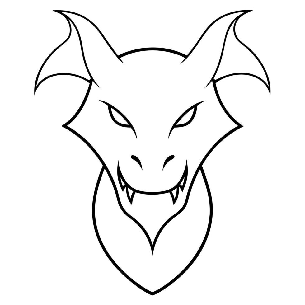 angry dragon half-face, illustration line art vector