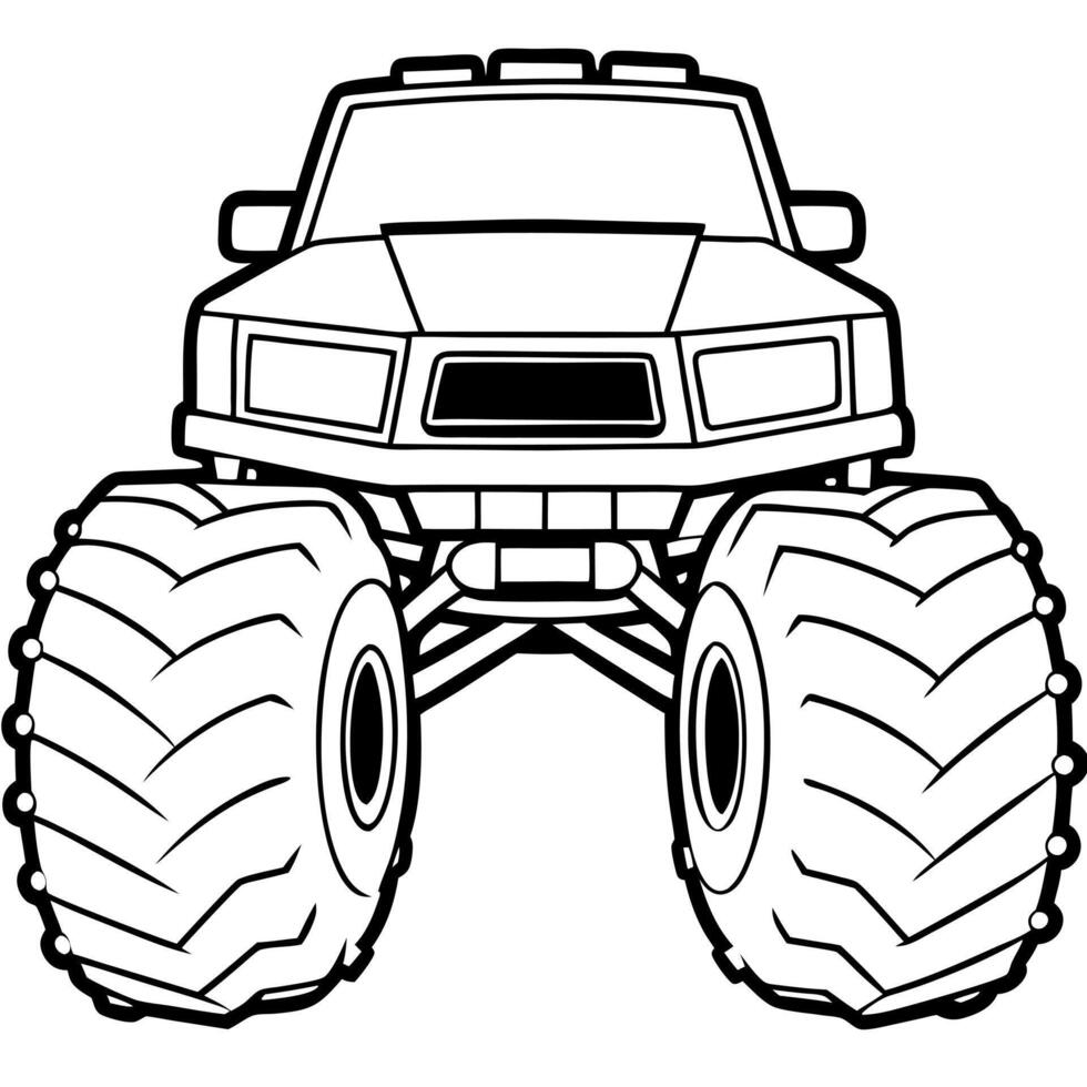 a bold left-side outline of a monster truck with enormous, thick-tread tires and a raised vector