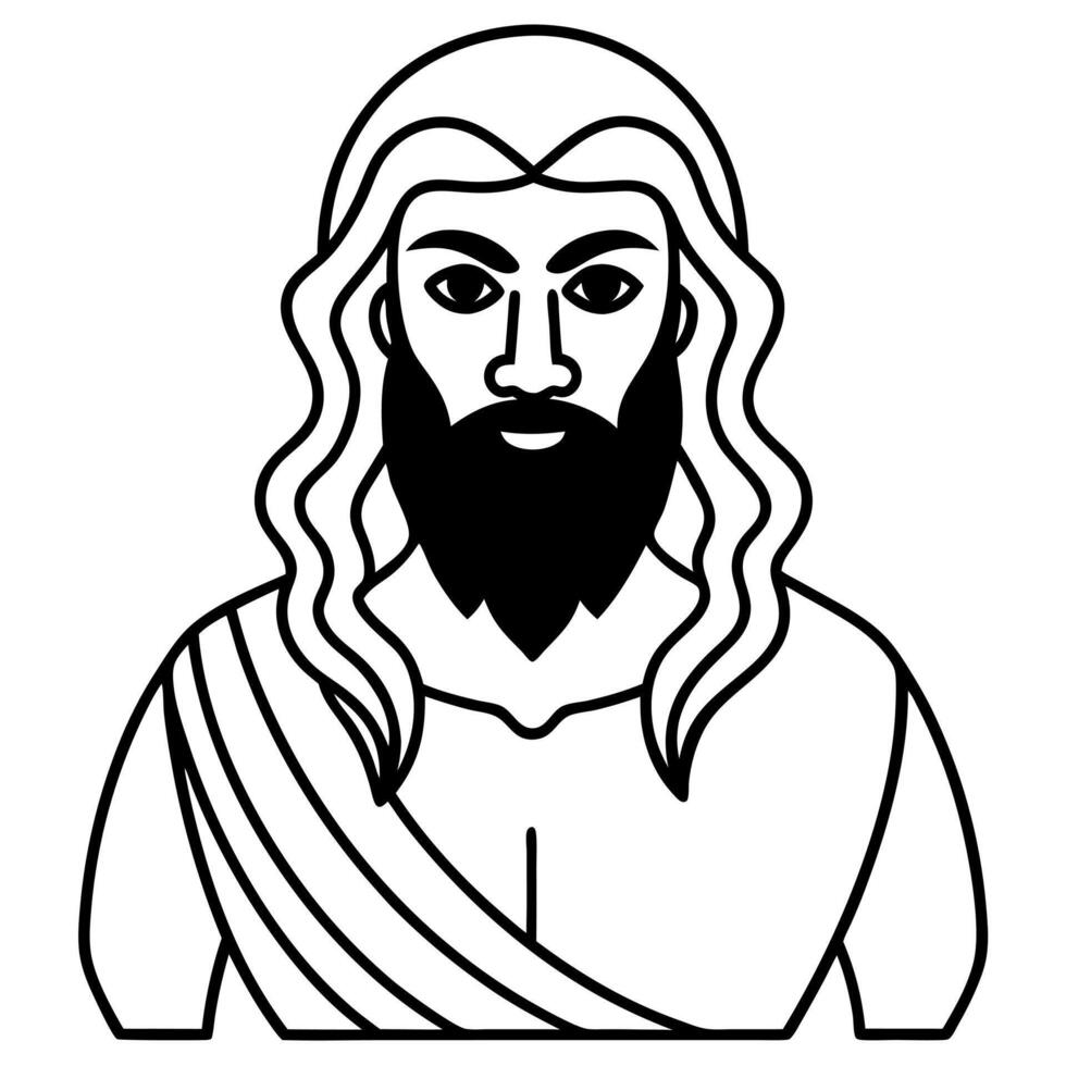 Jesus with long hair and beard icon vector