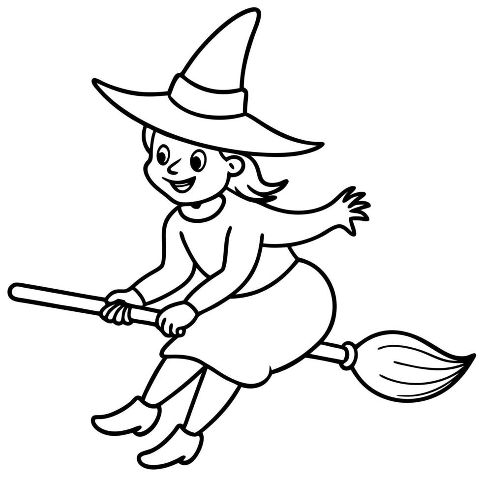 A witch flying on a broom with her hat on vector