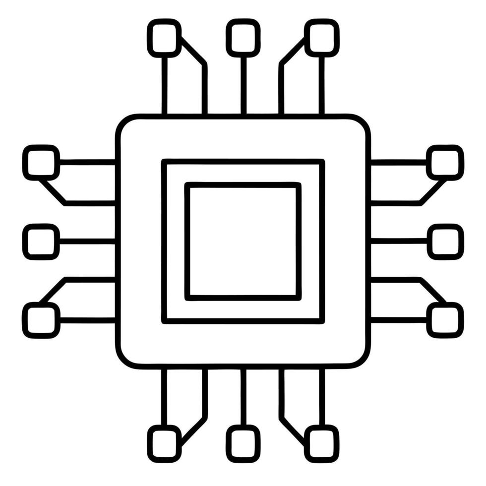 a ai chip icon on white background, illustration line art vector