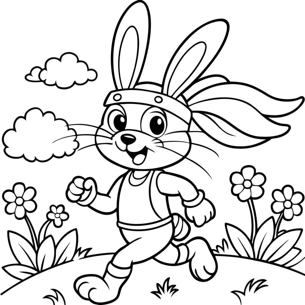 Bunny running coloring pages vector