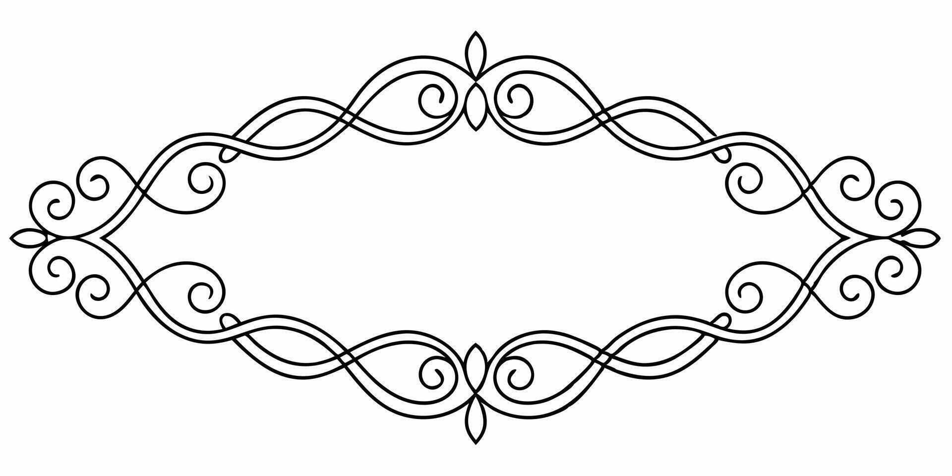 A black and white drawing of a frame with swirls vector