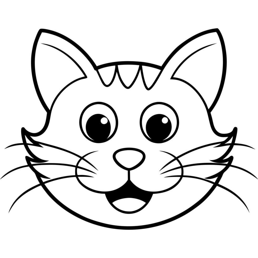 a playful, cartoon-style icon of a cats face with exaggerated whiskers and big eyes, vector
