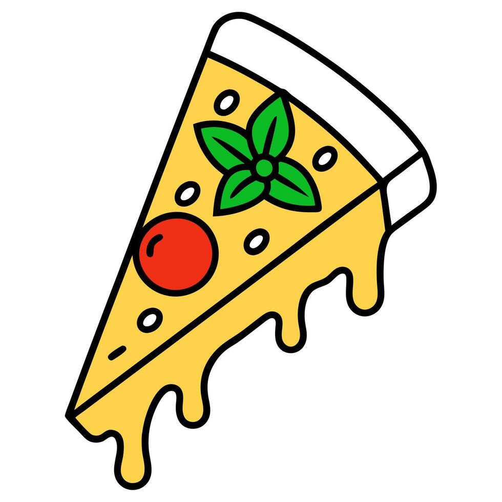 Pizza slice with tomato sauce and basil on a white background vector