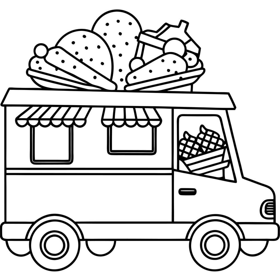 Food truck coloring pages vector