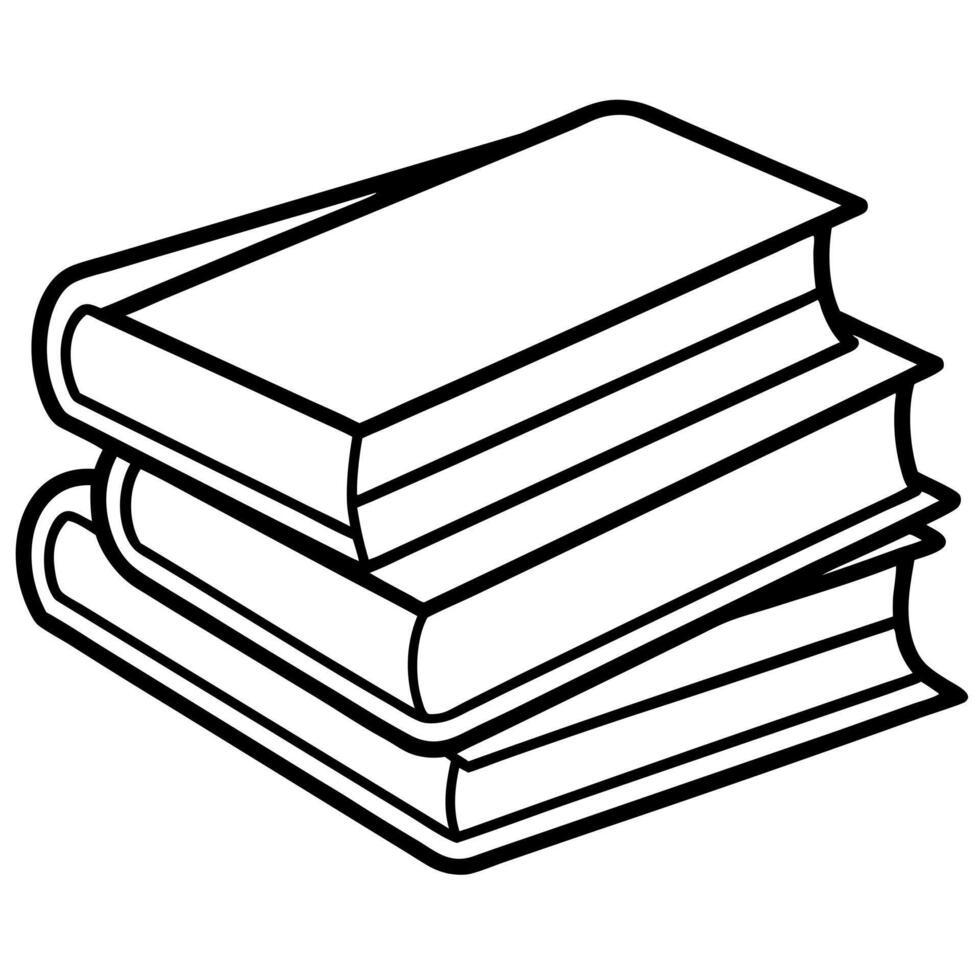 A stack of books is shown in black and white vector