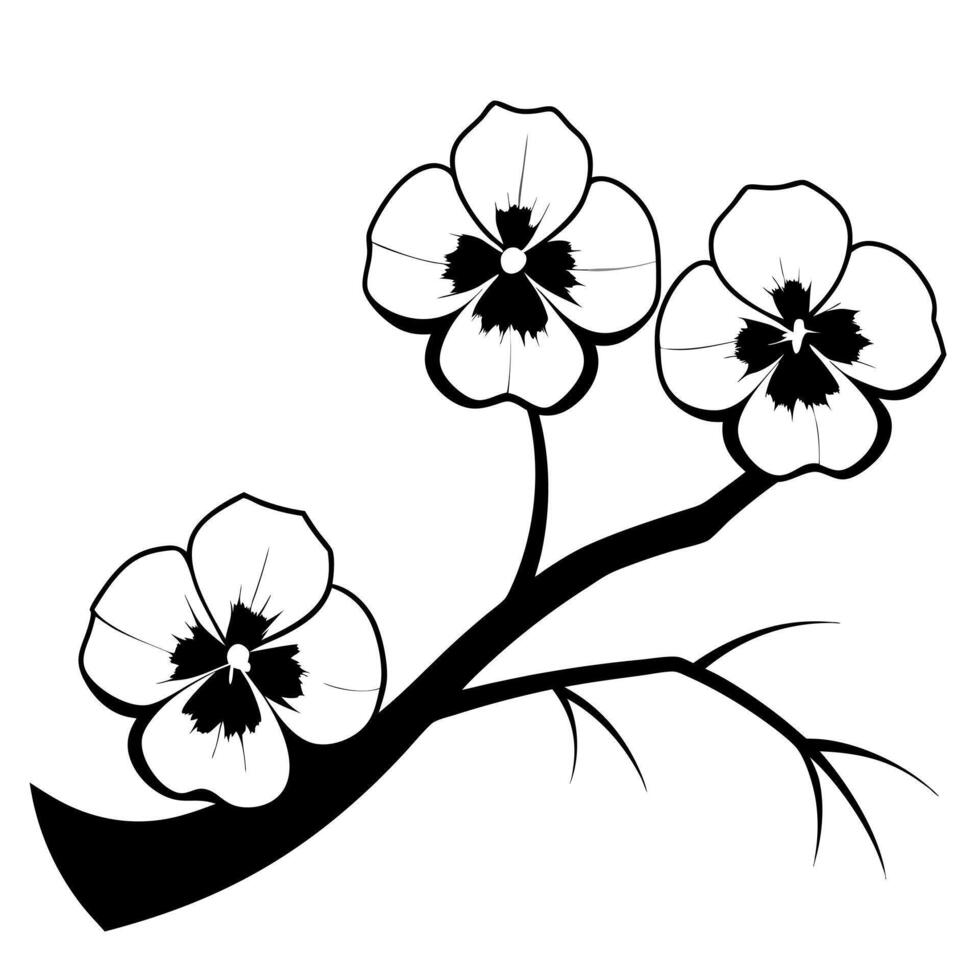 Black and white flowers on a branch vector