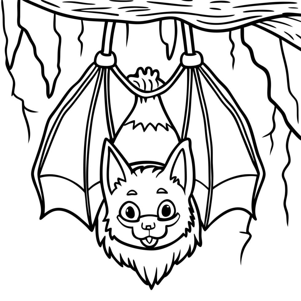 A bat hanging on a tree branch coloring page vector