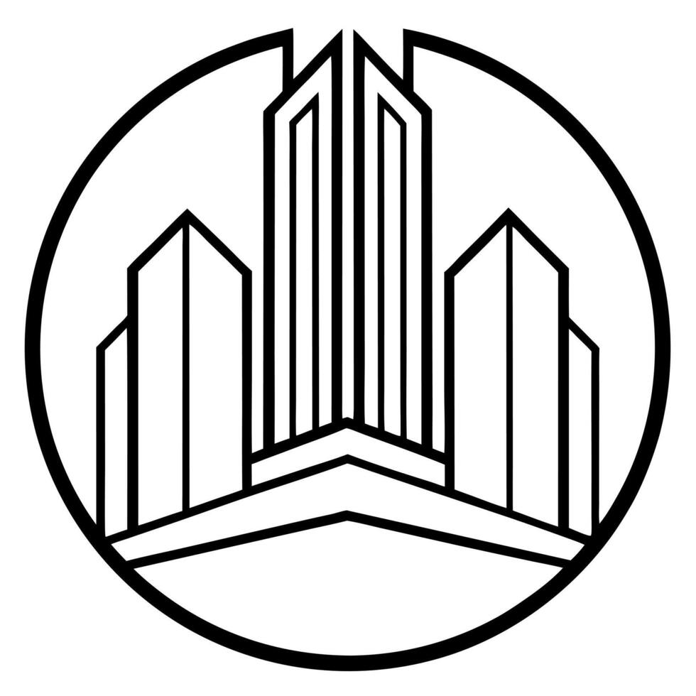 A black and white logo of a city building vector