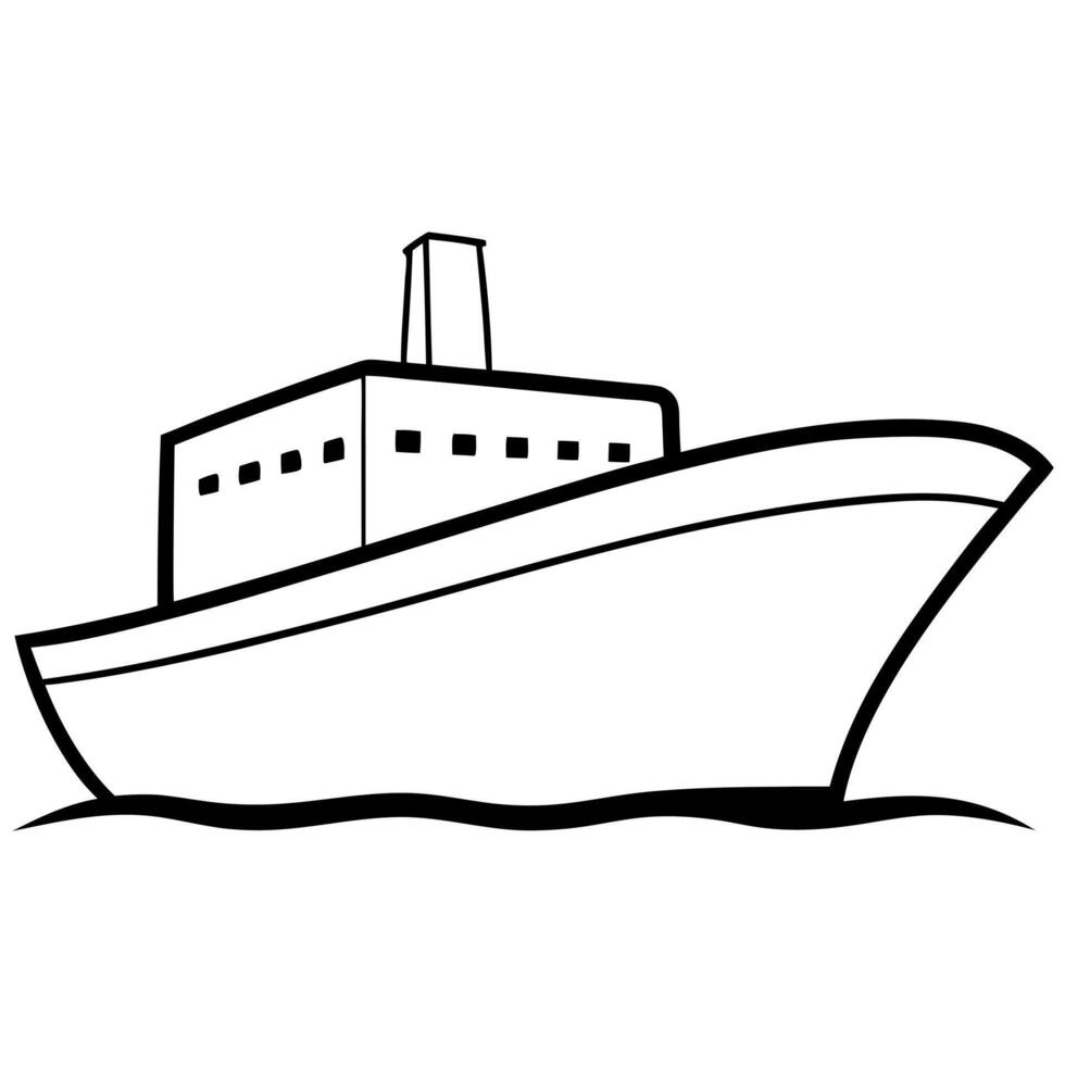 A cartoon boat on the water coloring page vector