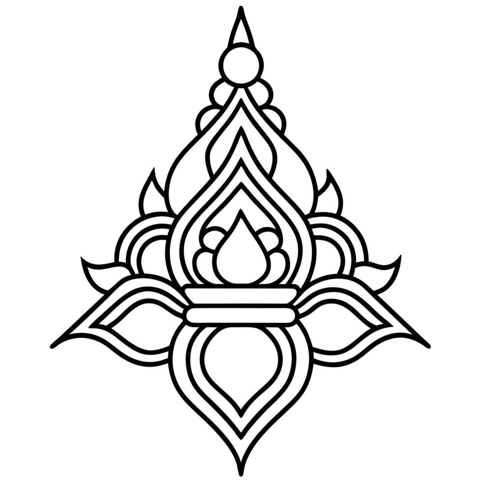 A black and white drawing of a thai style flower vector