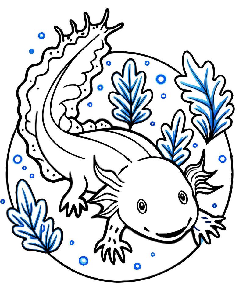 An axolotl in the water coloring page vector