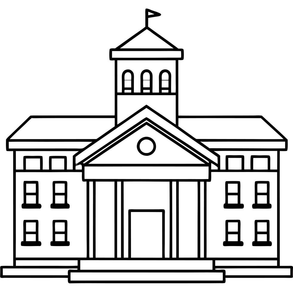 School building outline coloring page vector