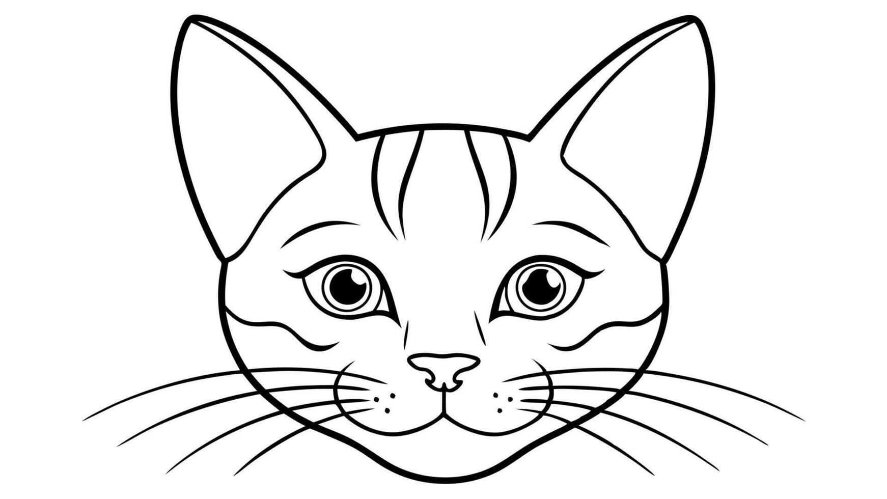 A cat's face is outlined in black and white vector