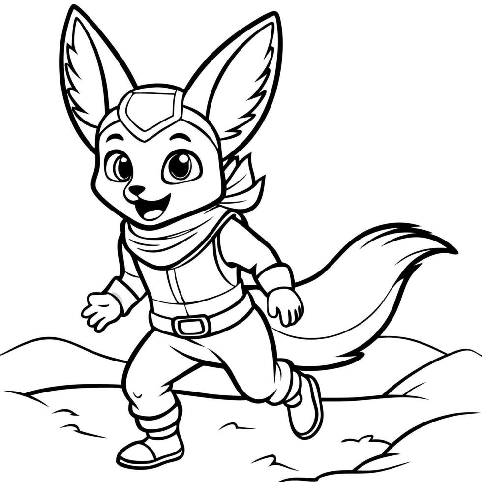 A cartoon fox running in the desert coloring pages vector