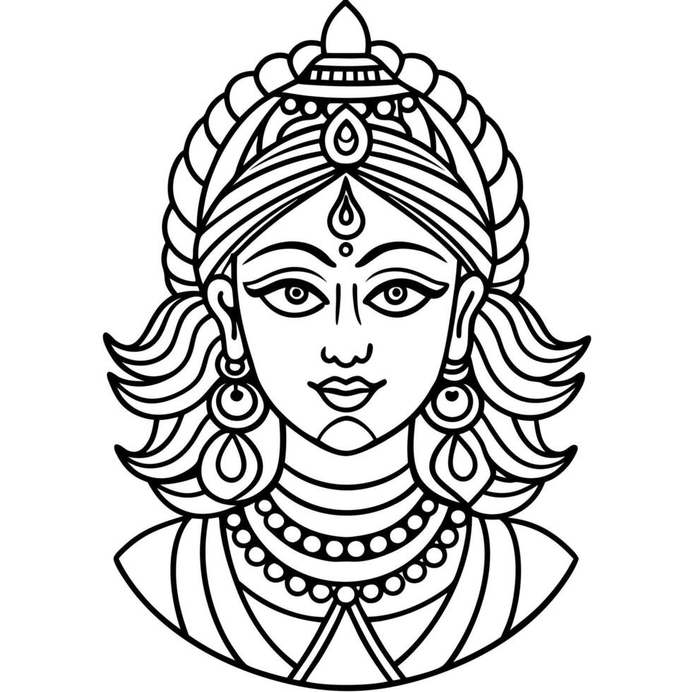 The face of hindu goddess with a crown and earrings vector