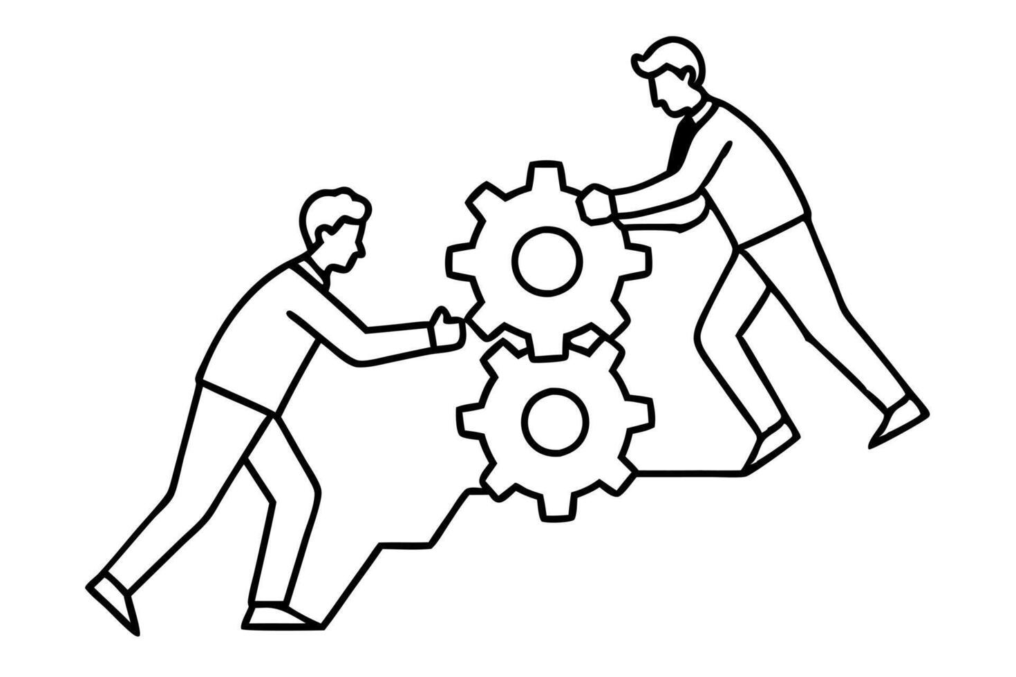 Two men are pushing a gear wheel together vector