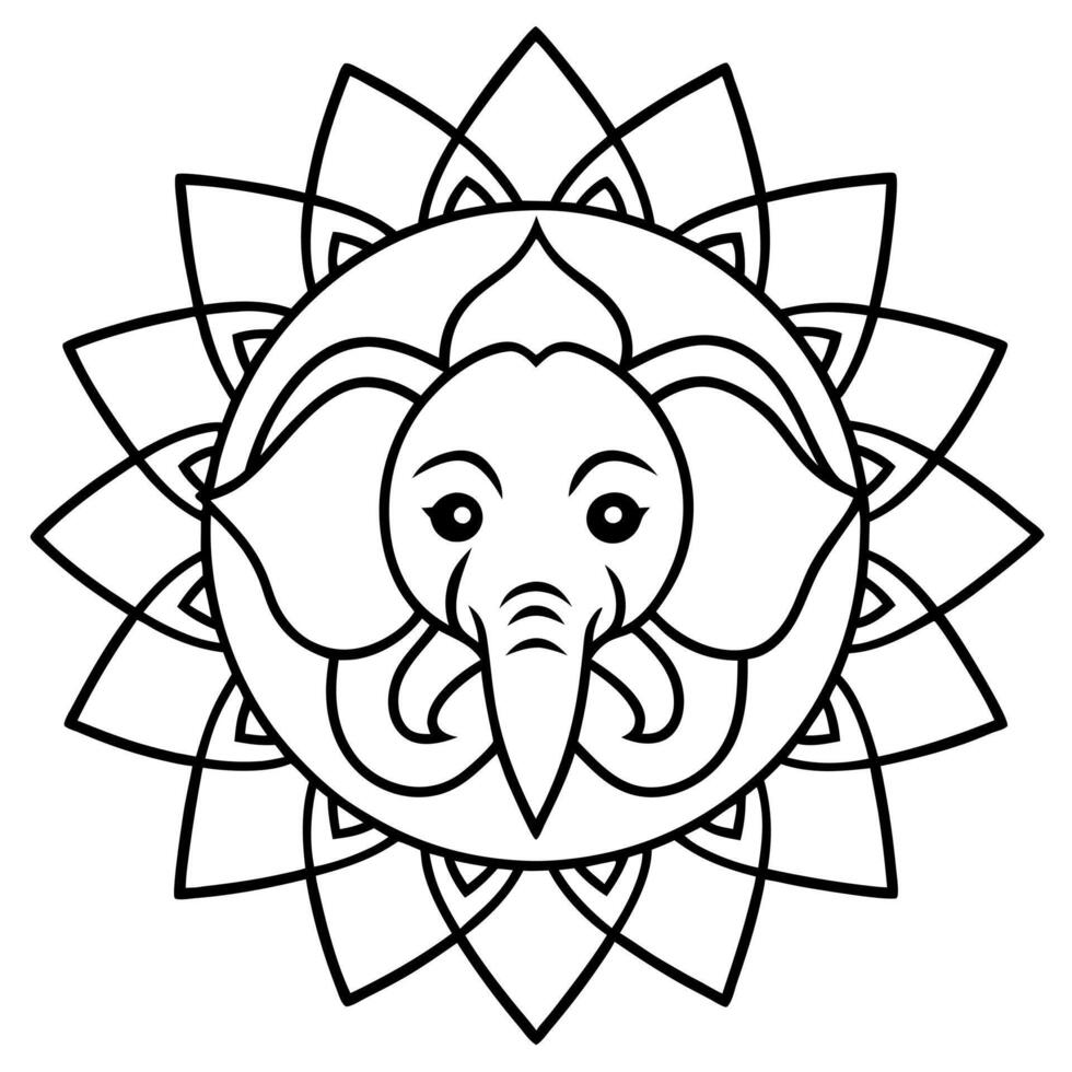 An elephant in a mandala coloring page vector