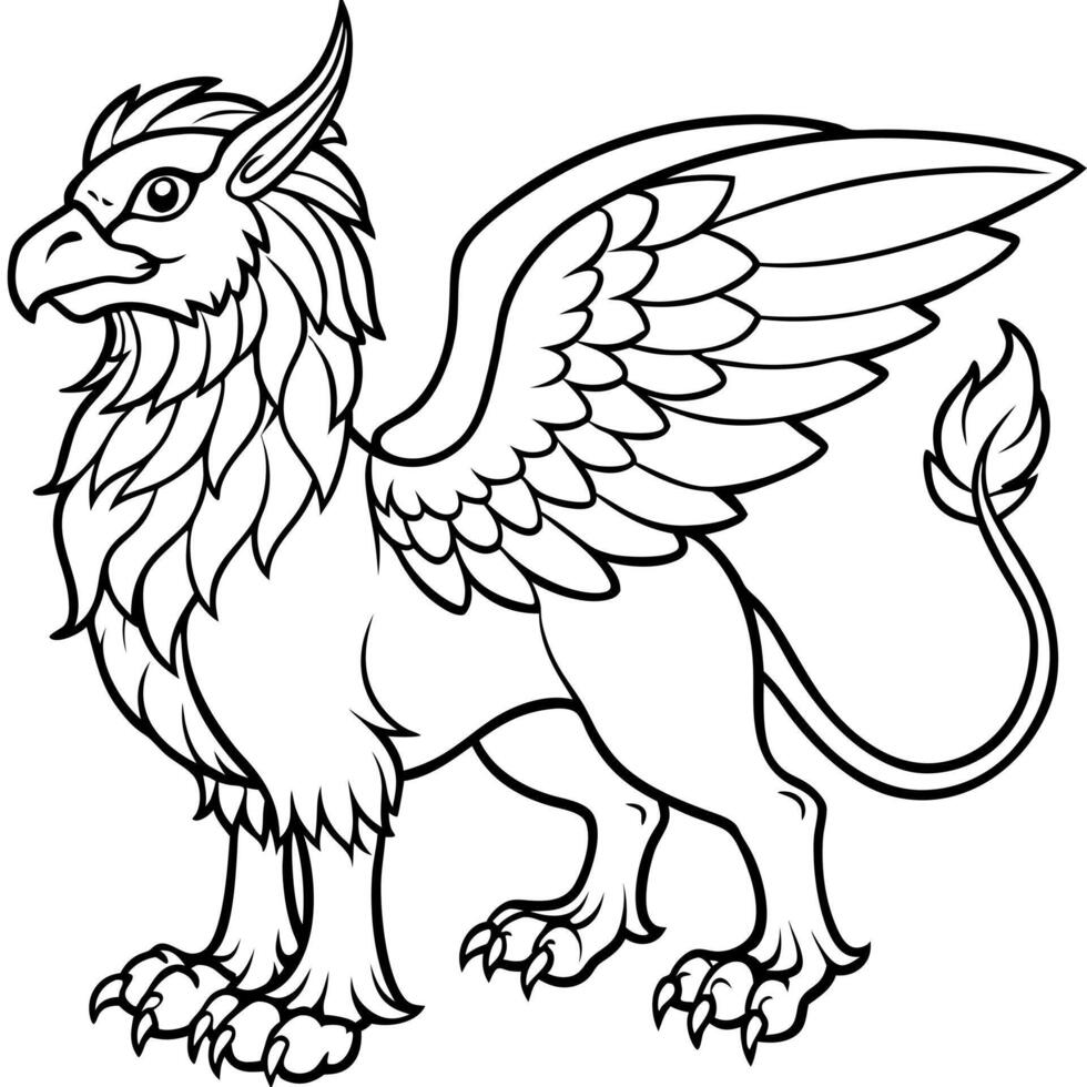 A cartoon griffin with wings and a long tail vector