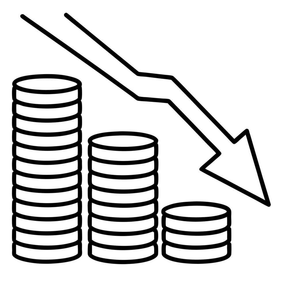 A line drawing of a stack of coins with an arrow pointing up vector
