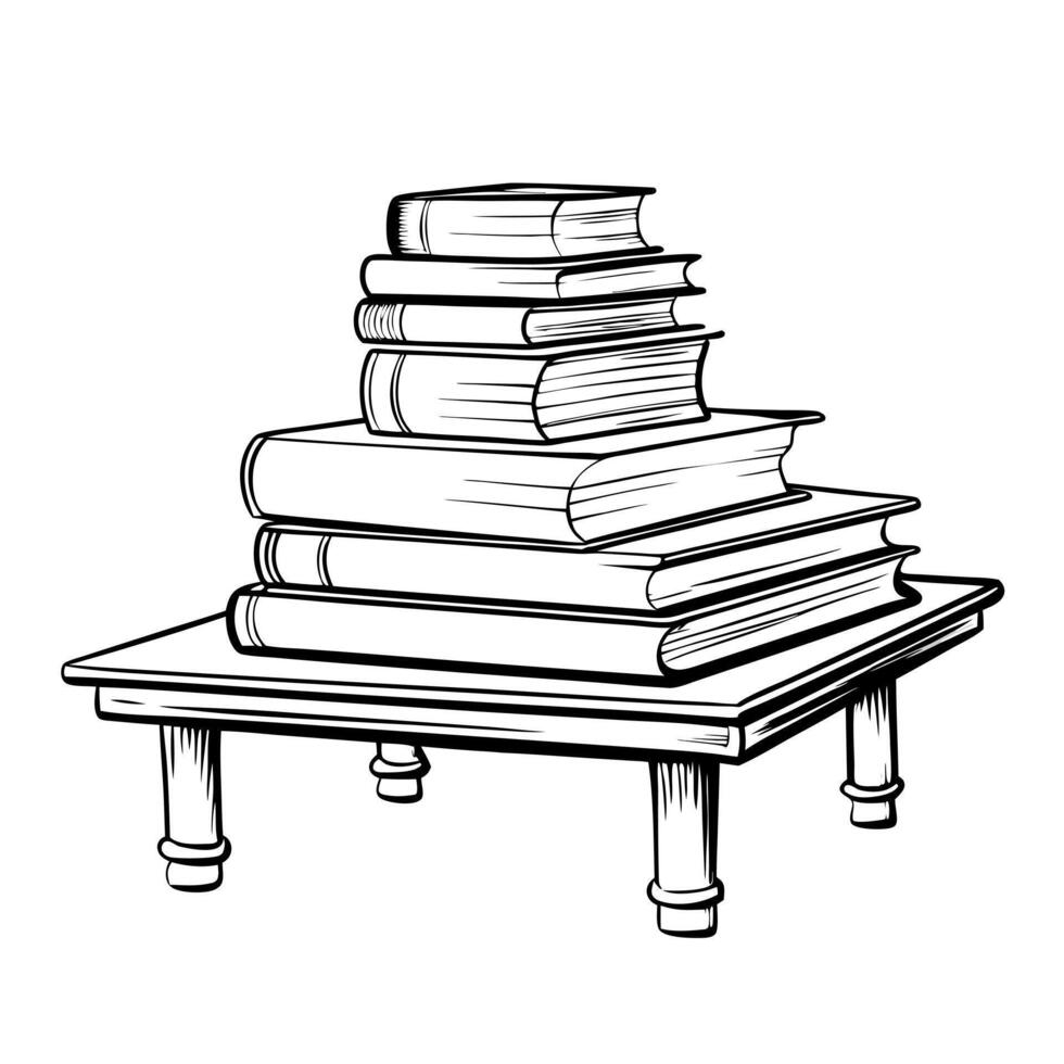 A drawing of a stack of books on a table vector