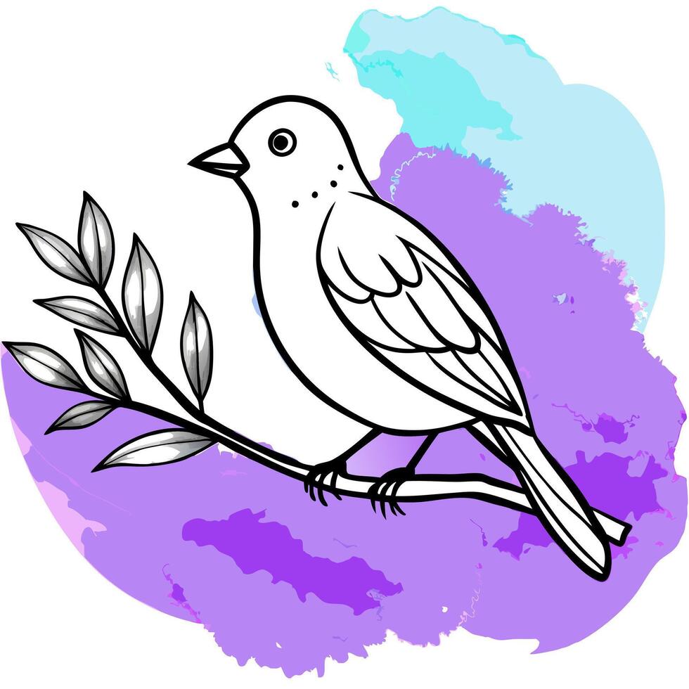 A bird sitting on a branch with leaves vector