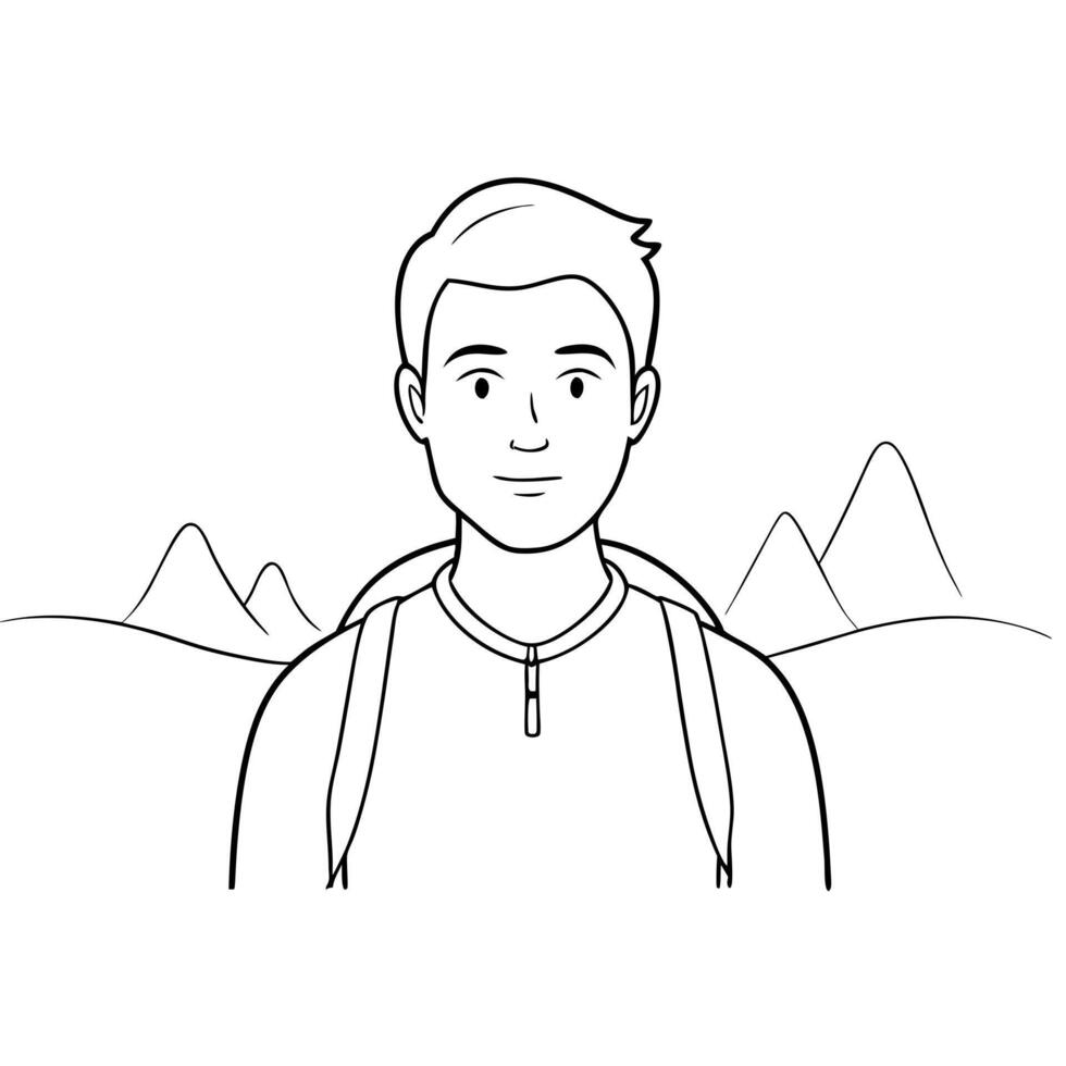 A man with a backpack is standing in front of mountains vector