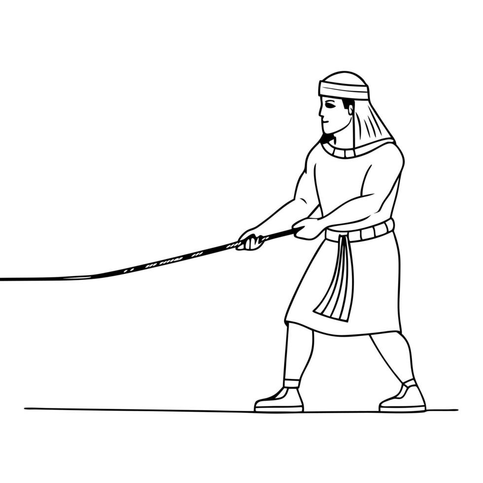 An illustration of an egyptian man pulling a rope vector