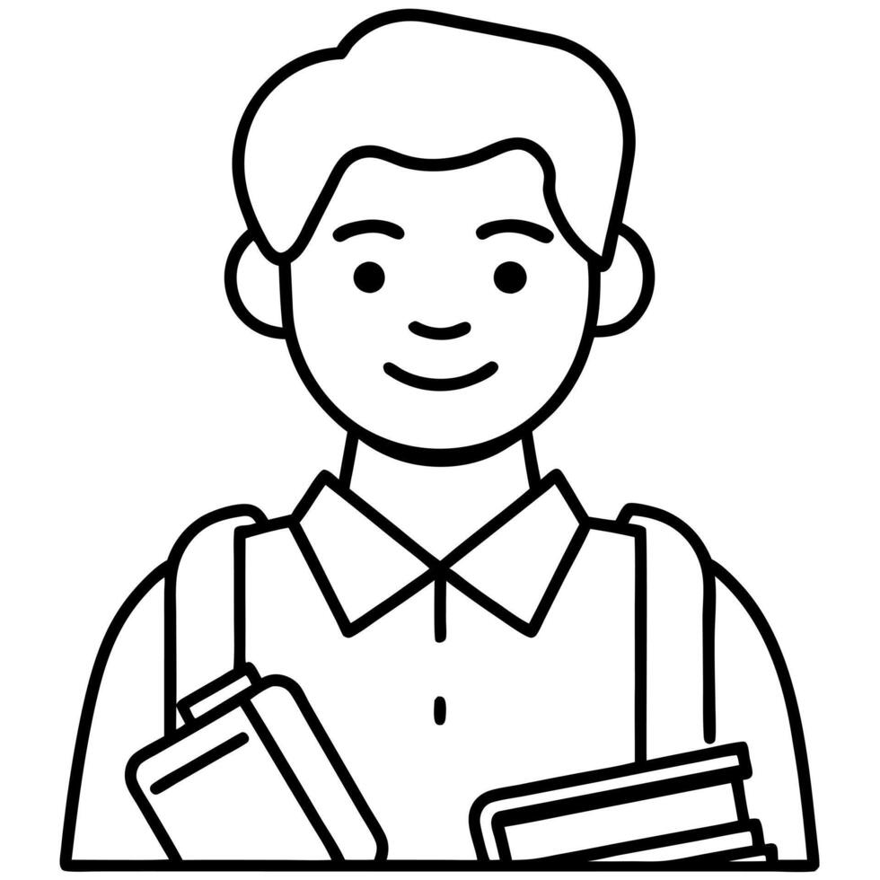 A boy with books in his hand and a backpack vector