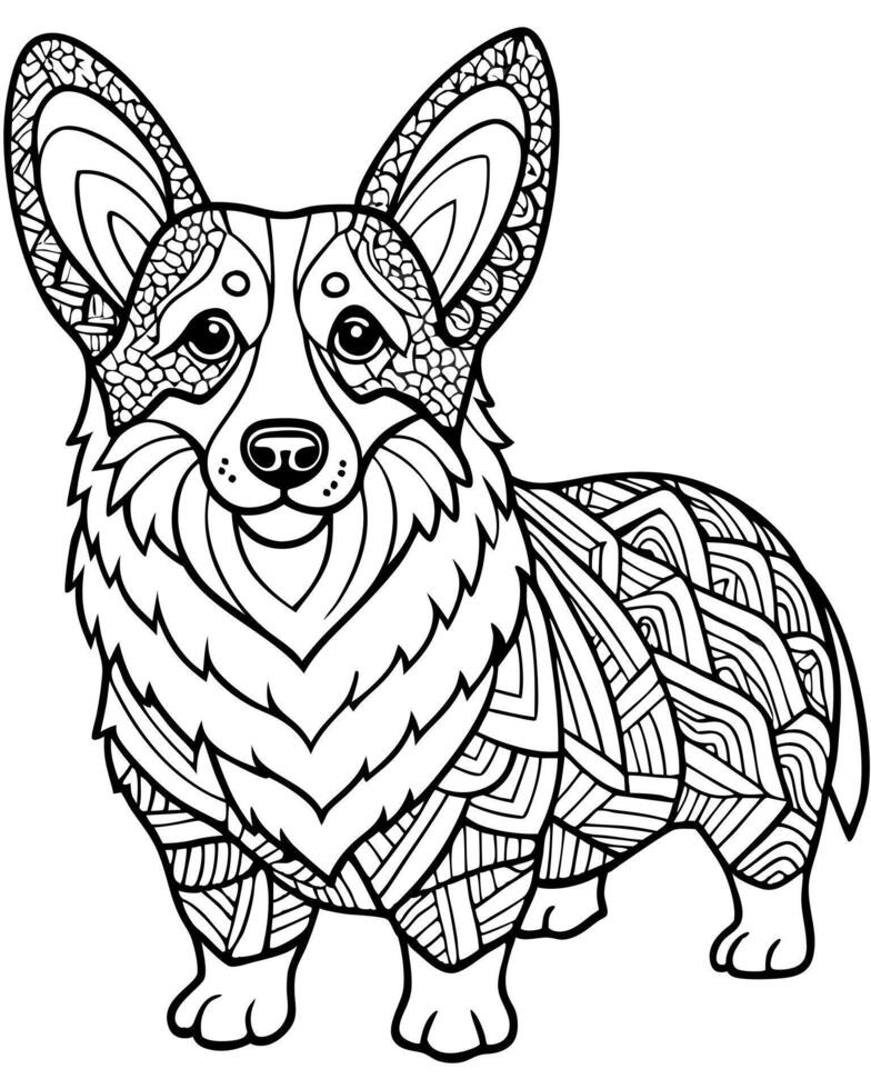 A dog coloring page with a patterned design vector