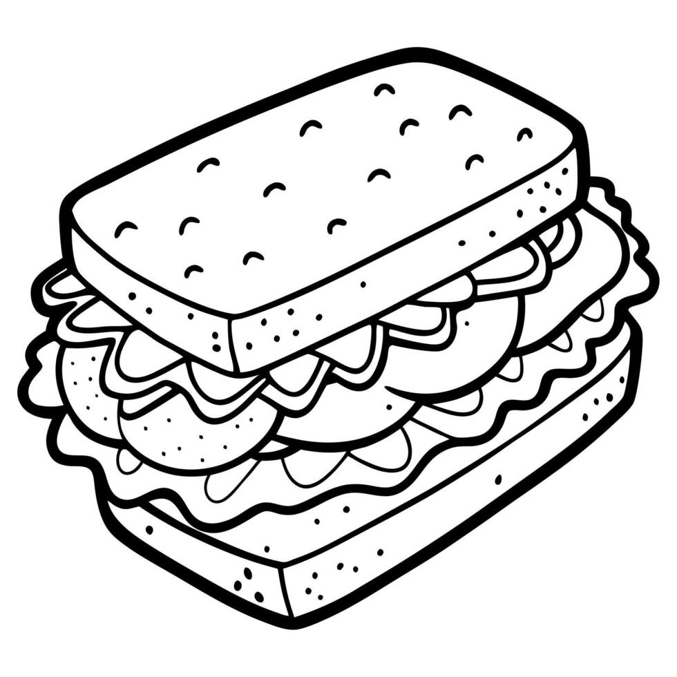 A sandwich with meat and cheese on it coloring page vector