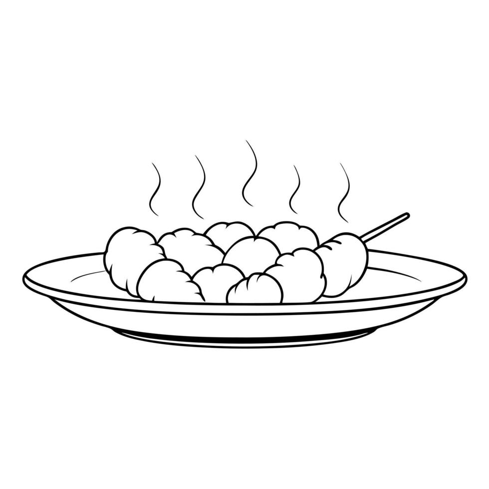 A drawing of a plate with meatballs on it vector
