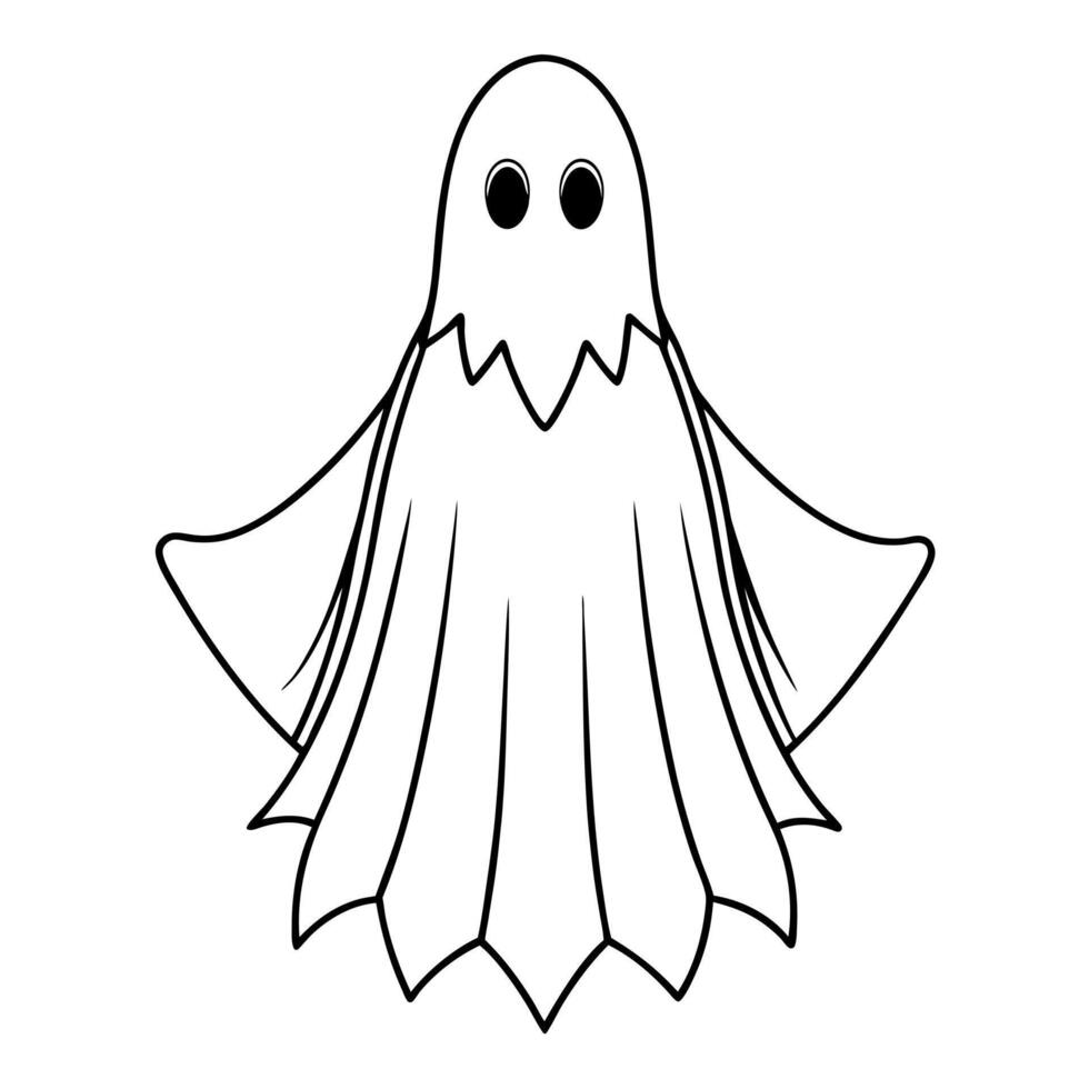 A ghost with a long face and eyes is shown in this coloring page vector