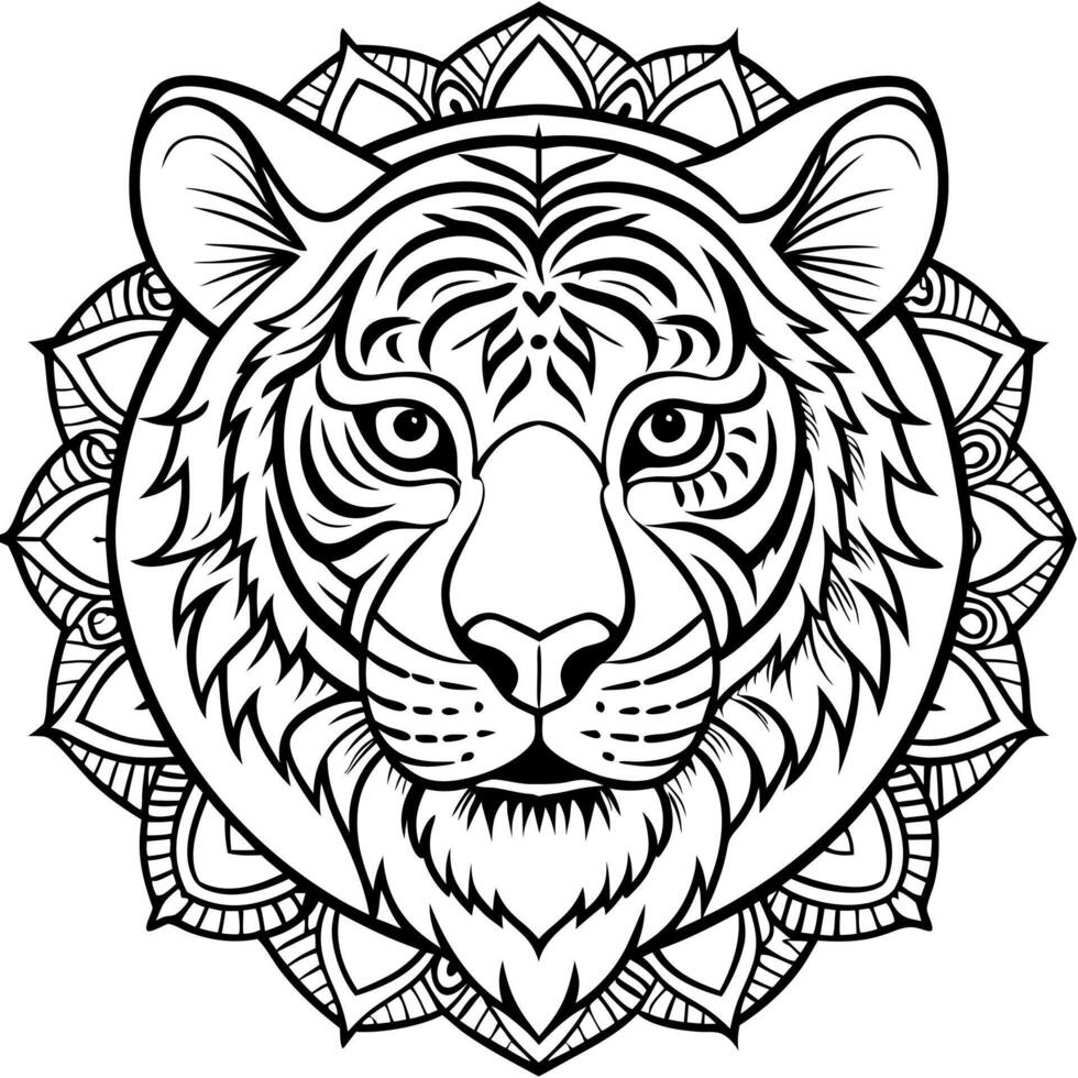 Tiger mandala coloring page vector