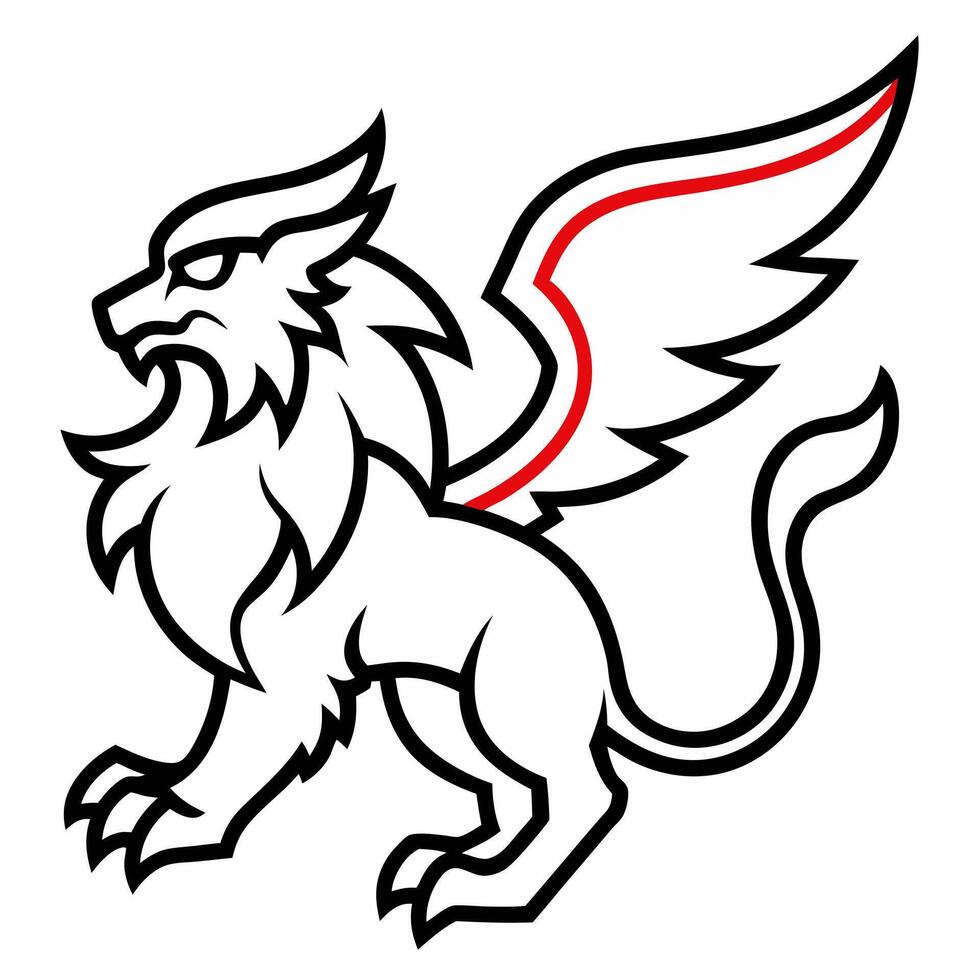 A red and white lion with wings vector