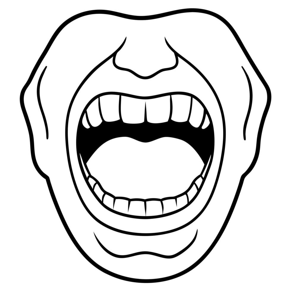 A cartoon face with open mouth and teeth vector