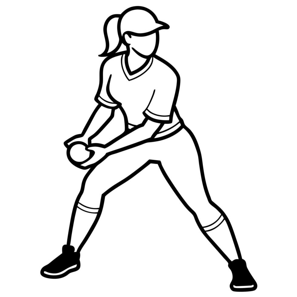 A woman throwing a baseball on a white background vector
