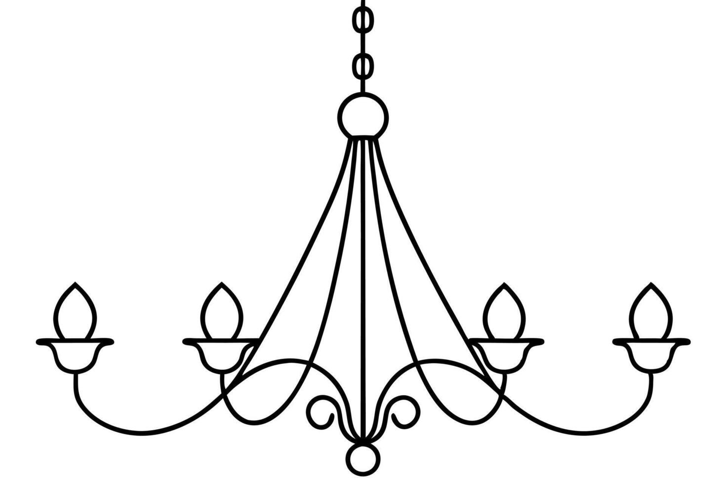 A black and white drawing of a chandelier vector